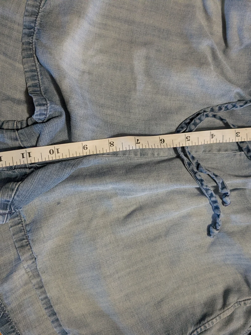 (E15) Casual Light Blue Denim and Striped Lounge Short Set